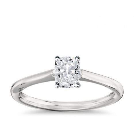 Cushion Cut Solitaire Engagement Ring in 14K White Gold